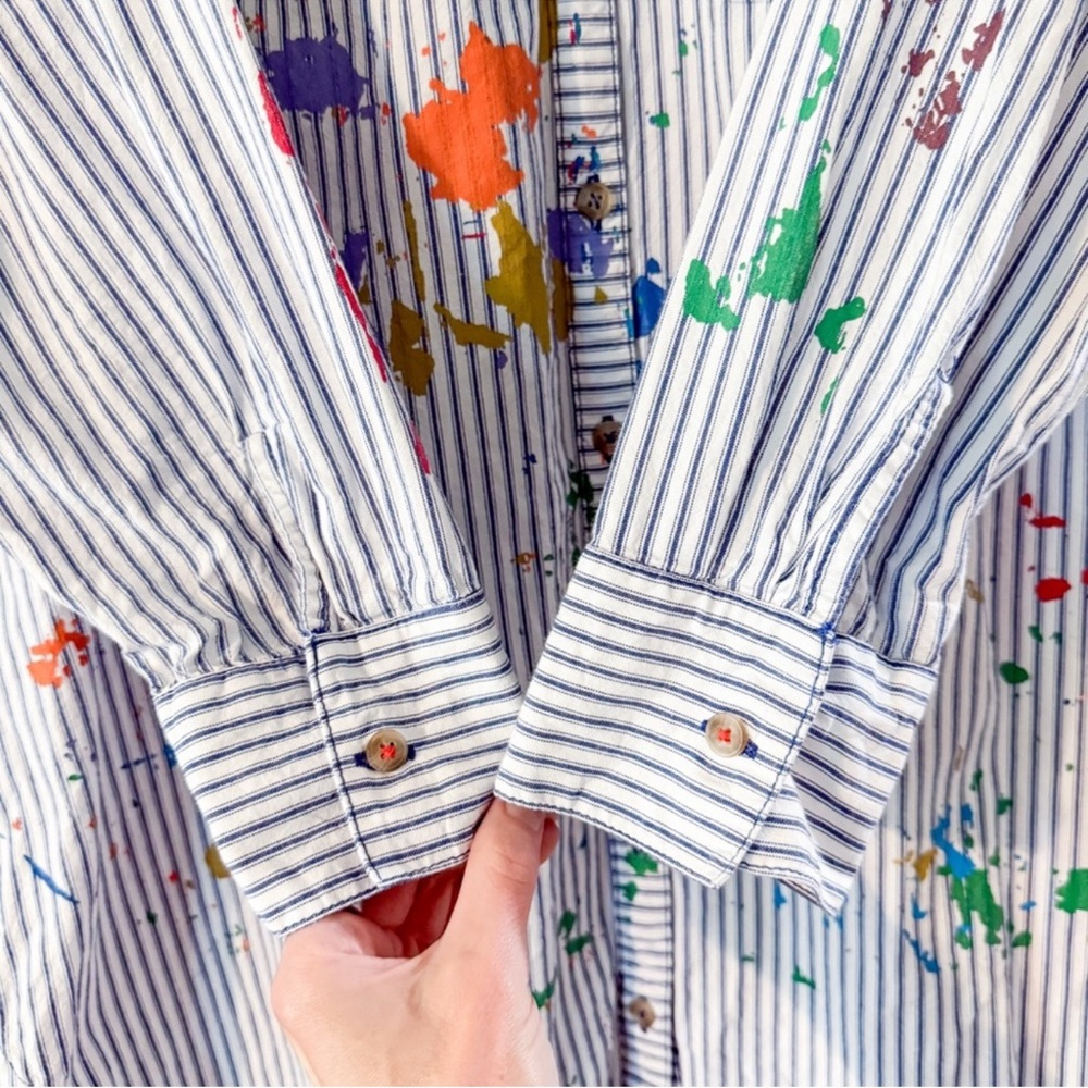 Anthropologie Pilcro Paint Splatter Long-Sleeve Shirt Dress Size Large - Picture 4 of 9